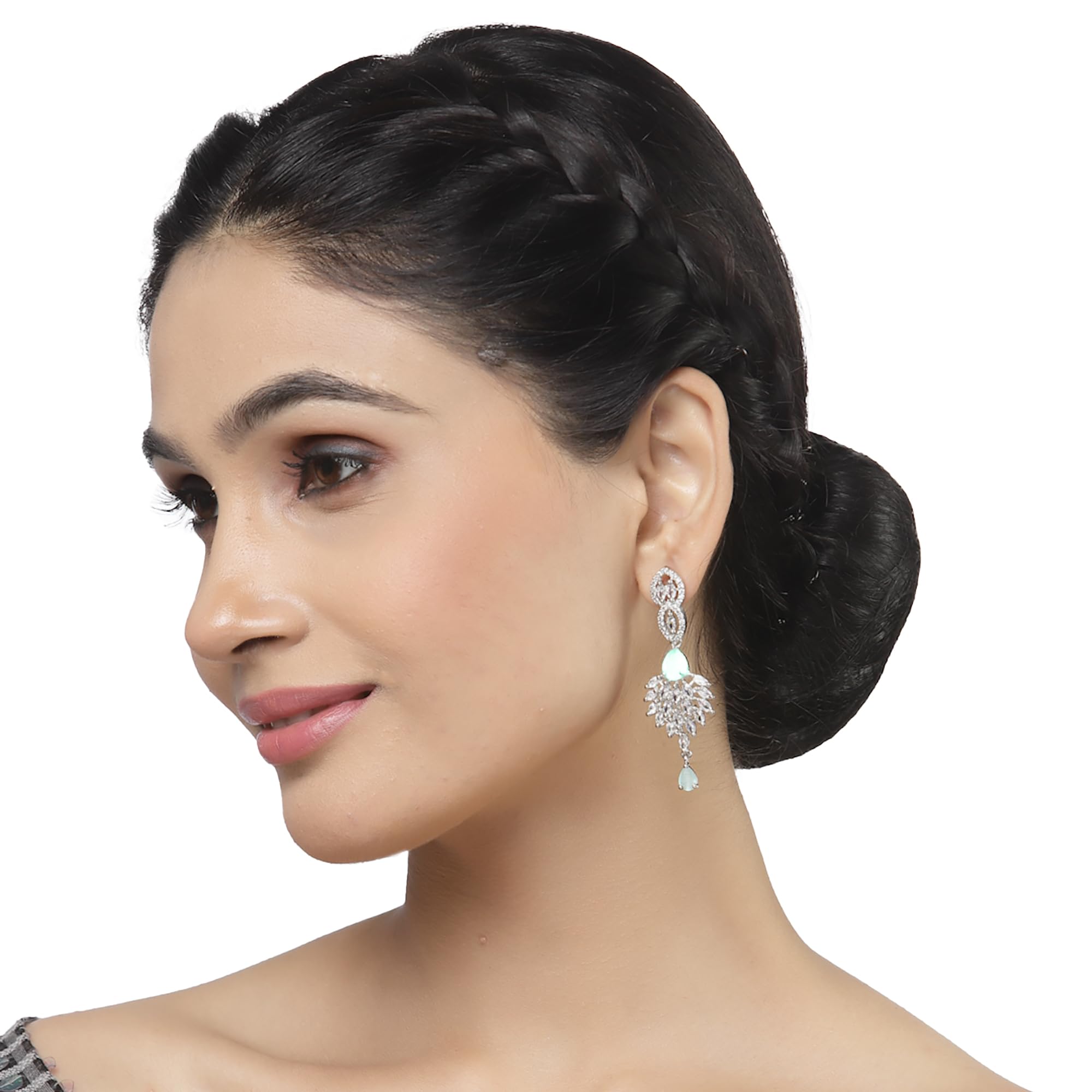 Rhodium-Plated Diamond Studded Spiked Drop Earrings